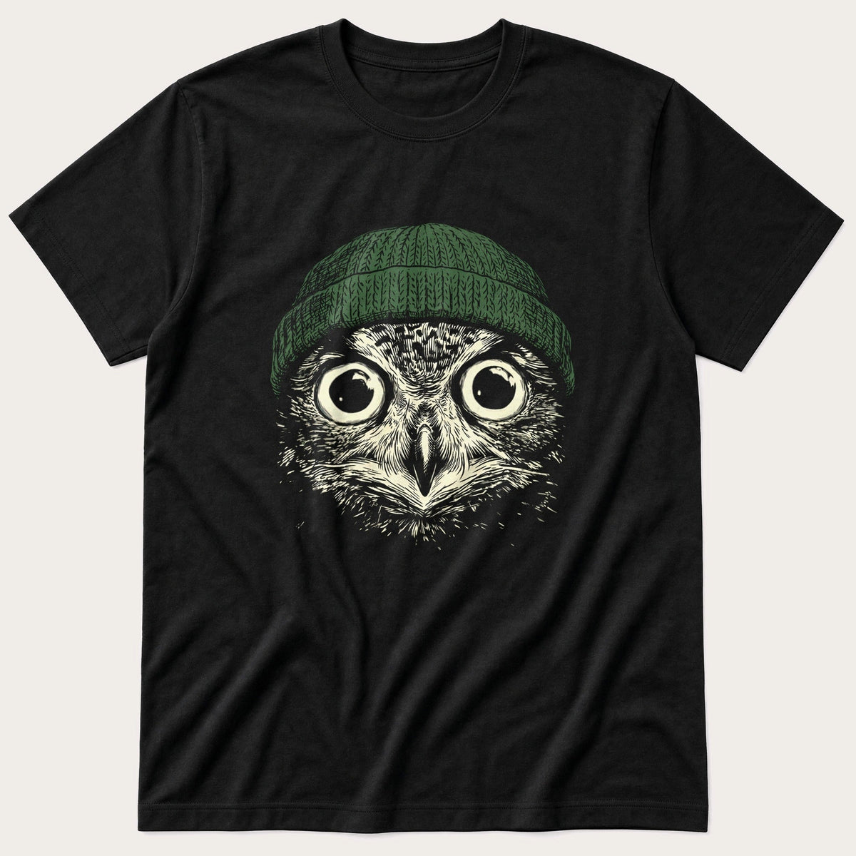 Green Beanie Owl T-Shirt