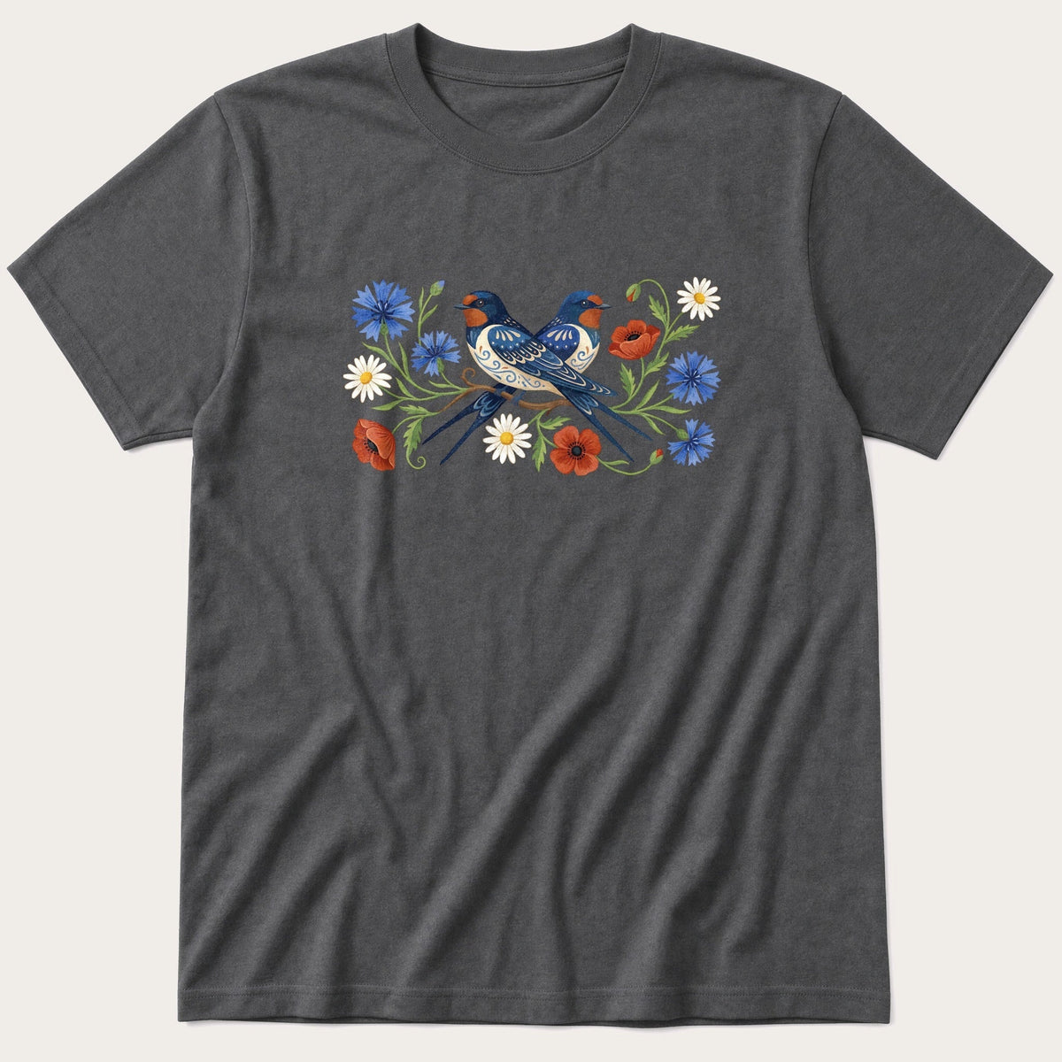 Folk Style Pair Of Swallows T-Shirt product image 3