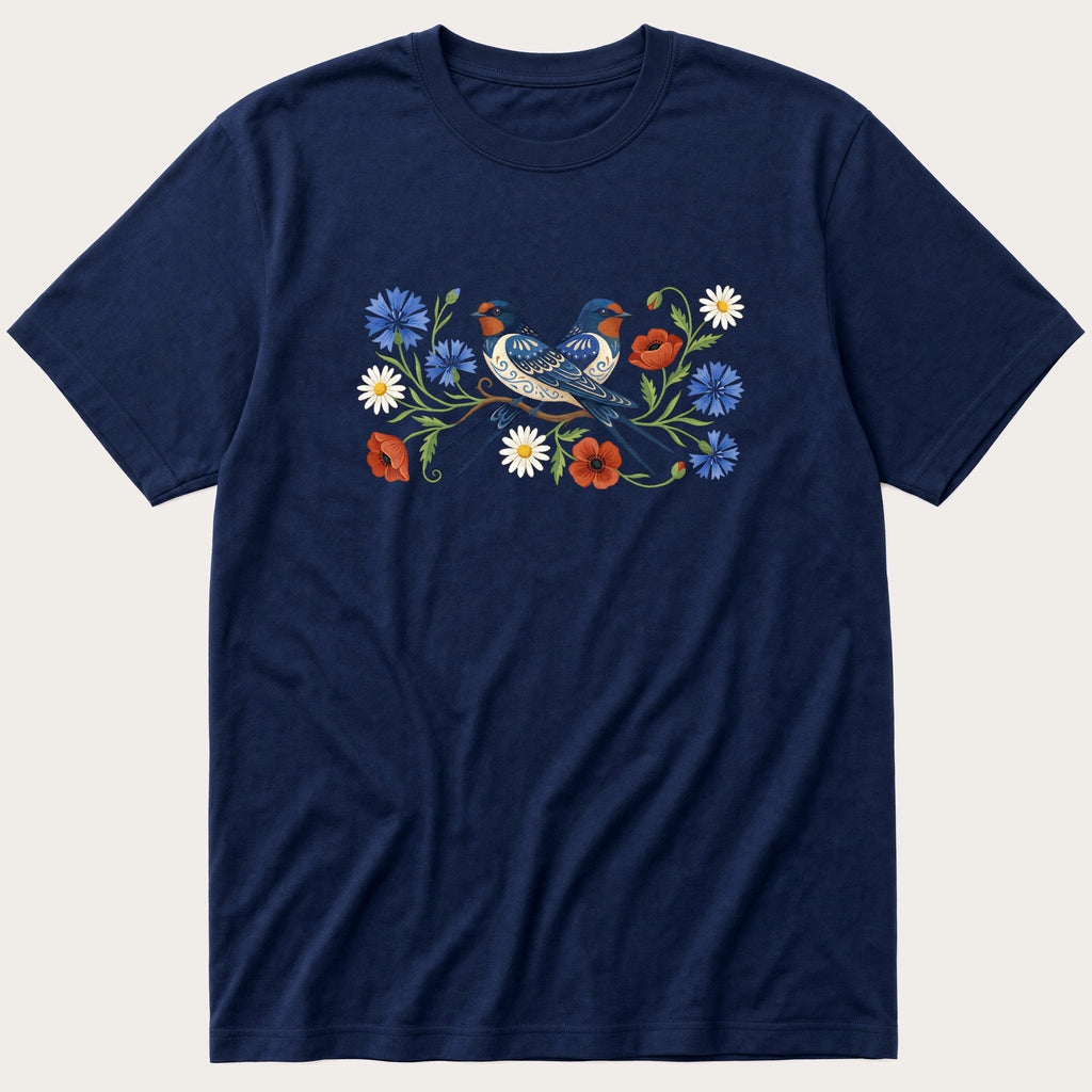 Folk Style Pair Of Swallows T-Shirt product image 1