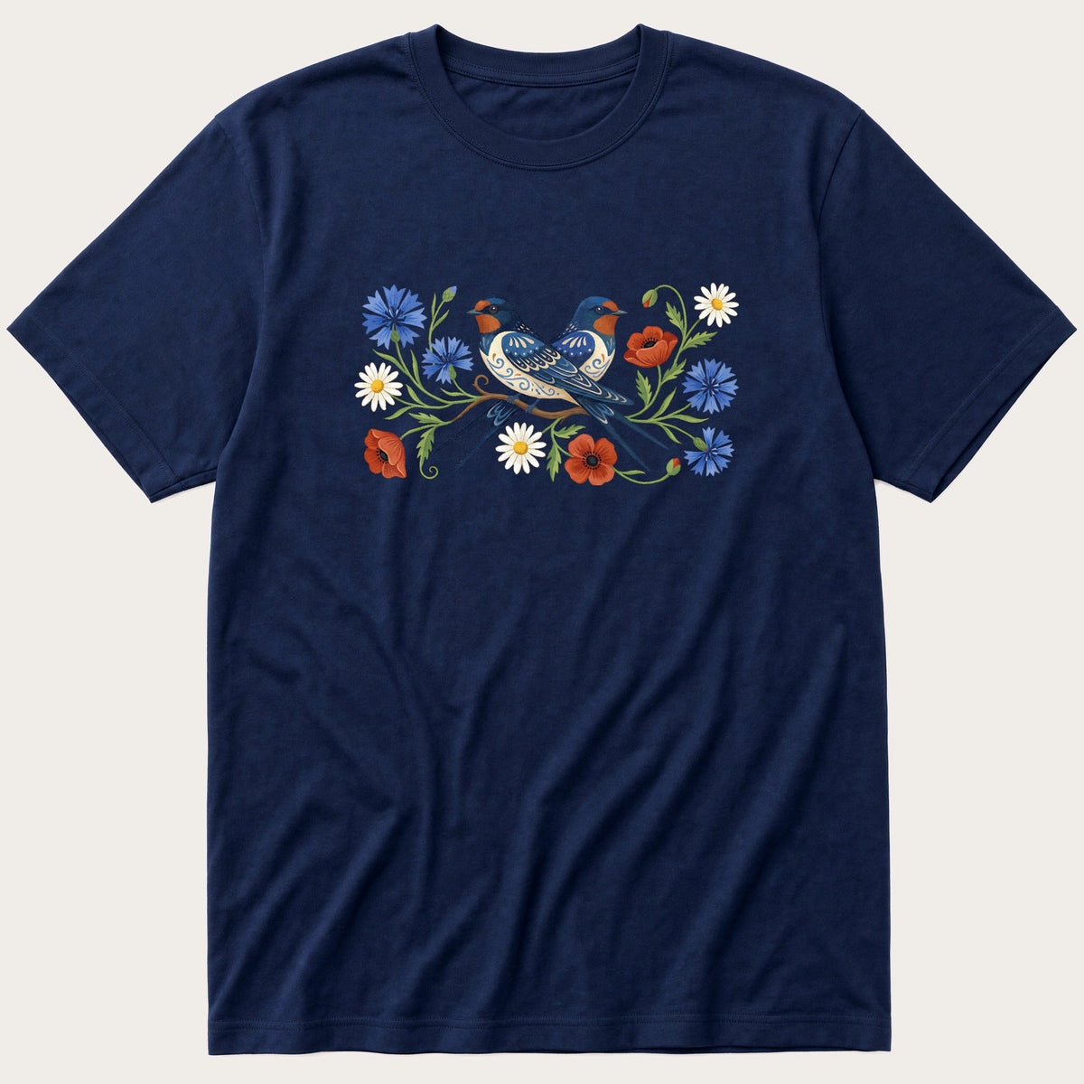 Folk Style Pair Of Swallows T-Shirt product image 1