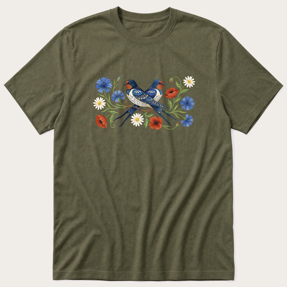 Folk Style Pair Of Swallows T-Shirt product image 4